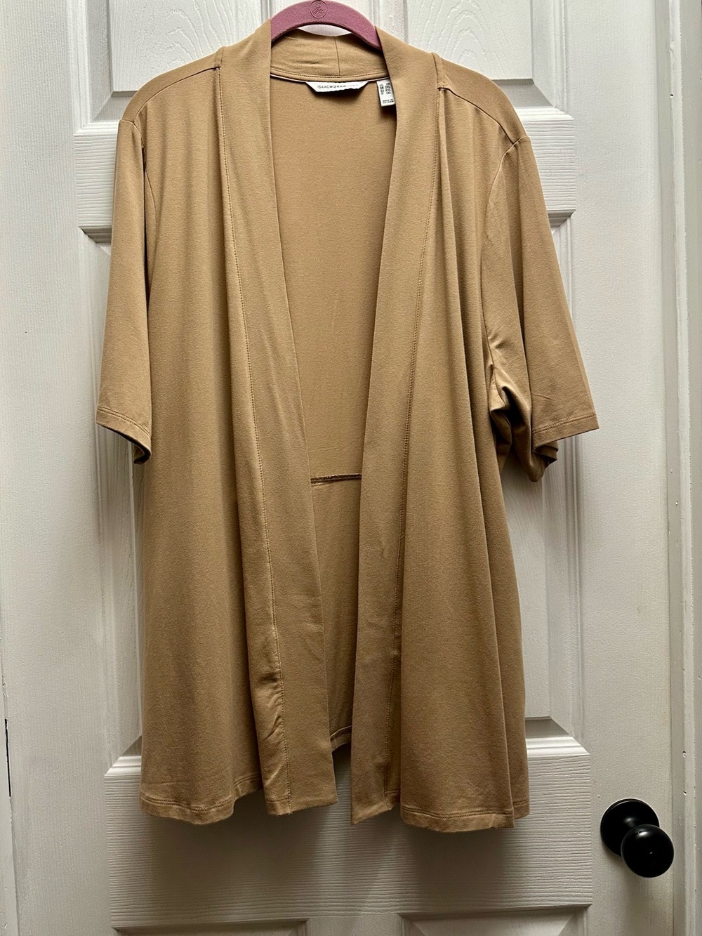 Women’s Isaac Mizrahi Live Elbow Sleeve Open-Front Cardigan - Tan
